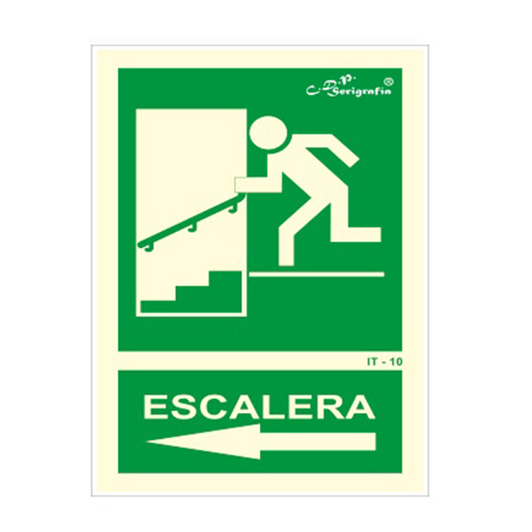 Cartel Fotoluminiscente “Salida Por Escalera Abajo Izquierda”